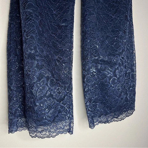 NWT J. CREW Navy Blue Metallic Floral Party Holiday Lace Overlay 2 Piece Set - Picture 5 of 16